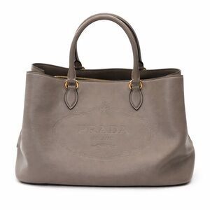 Prada Vitello Daino Taupe Grey Leather Tote Shoulder Bag Gold Hardware